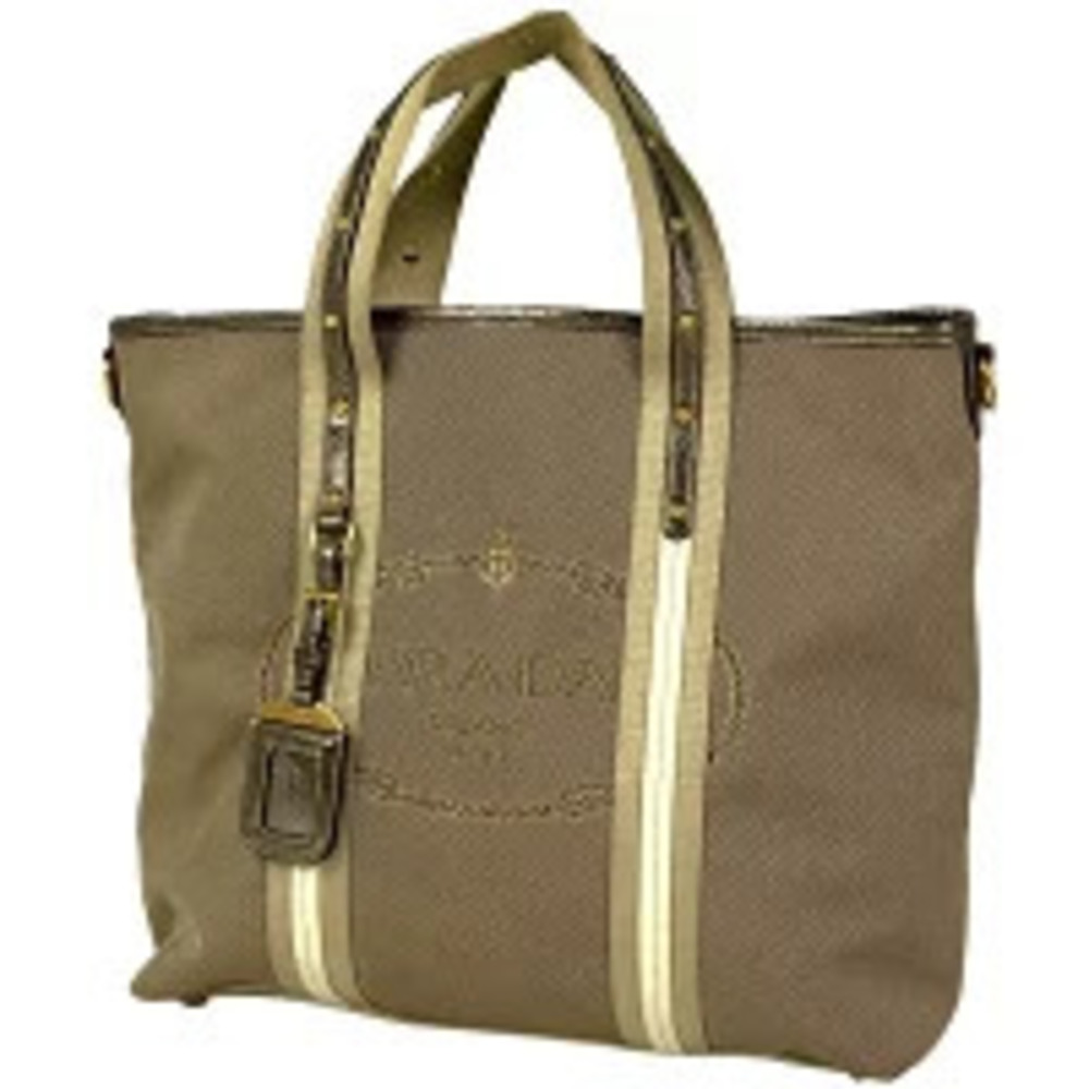 Prada Jacquard Tote Bag Handbag Canvas Beige